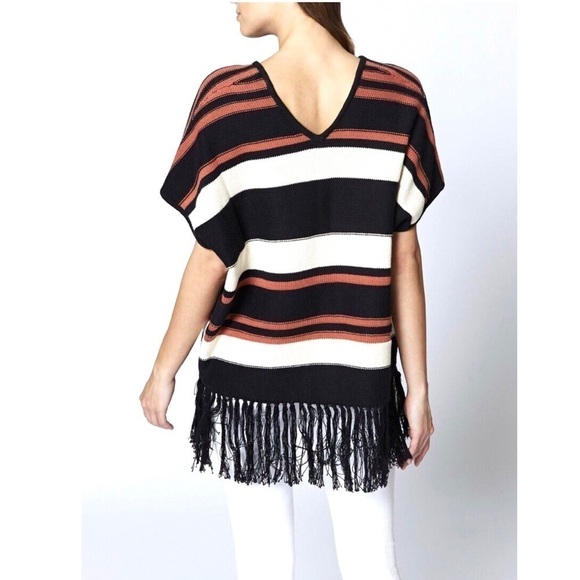 Sanctuary Striped Sweater Poncho With Fringe L/XL - Picture 4 of 16